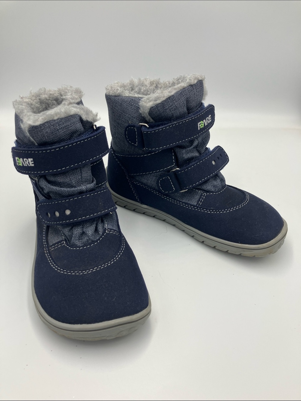 Kids Navy Fleece-Lined Winter Boots with Easy Hook-and-Loop Straps